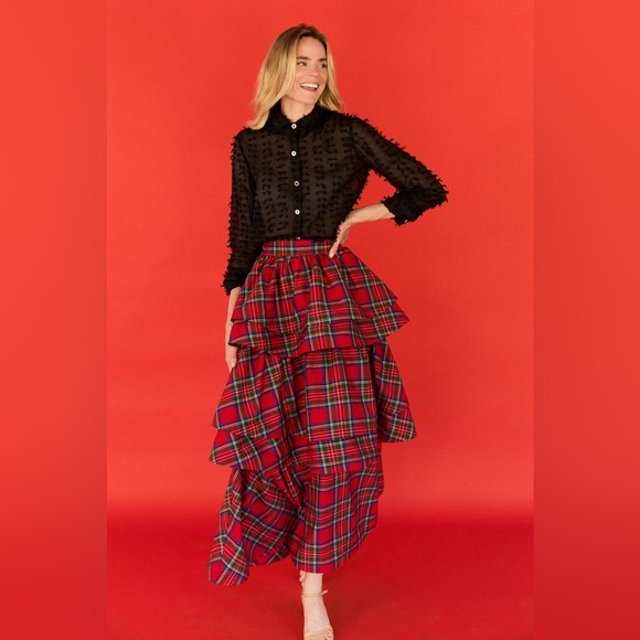 Buru Dresses & Skirts - NWT Buru Teagan Shimmer Tiered Ruffle Full Length Side Seam Pocket A-Line Skirt